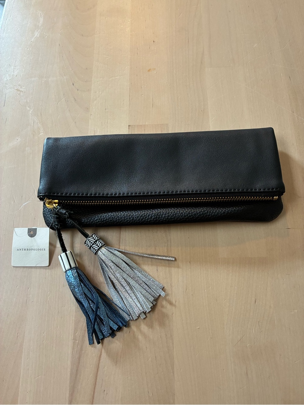 Anthropologie Leather Tassel Clutch NWT